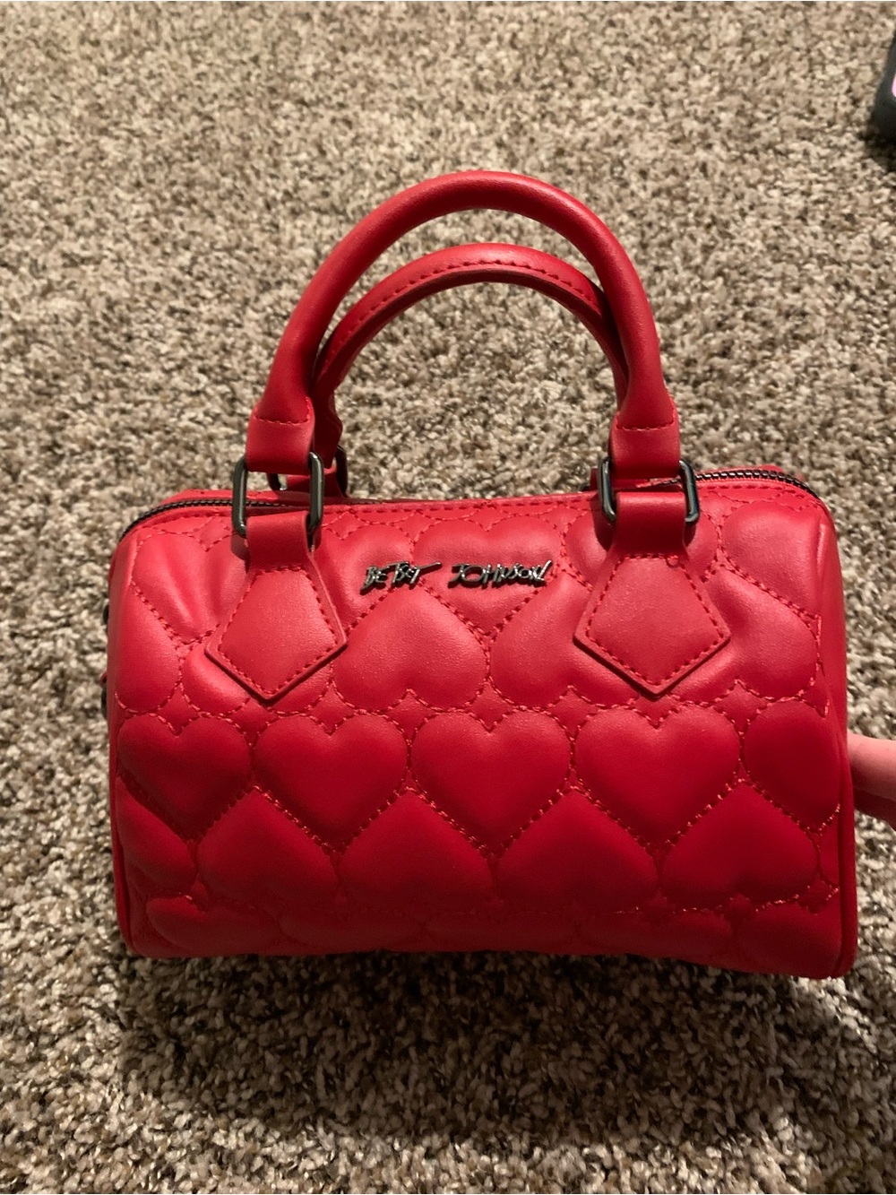 Betsey Johnson Red Quilted Heart Satchel with Detachable Strap - Picture 2 of 7